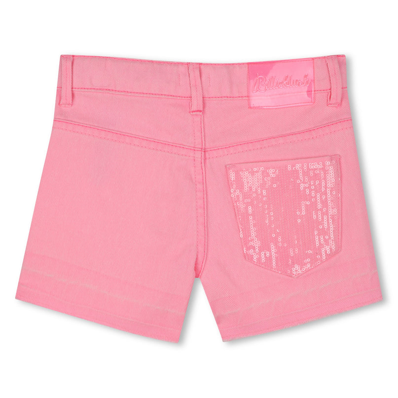 Pink Pop Denim Sequin Pocket Shorts