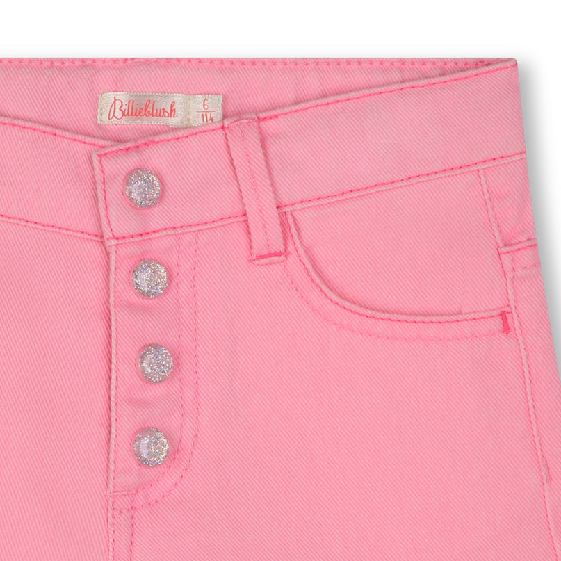 Pink Pop Denim Sequin Pocket Shorts