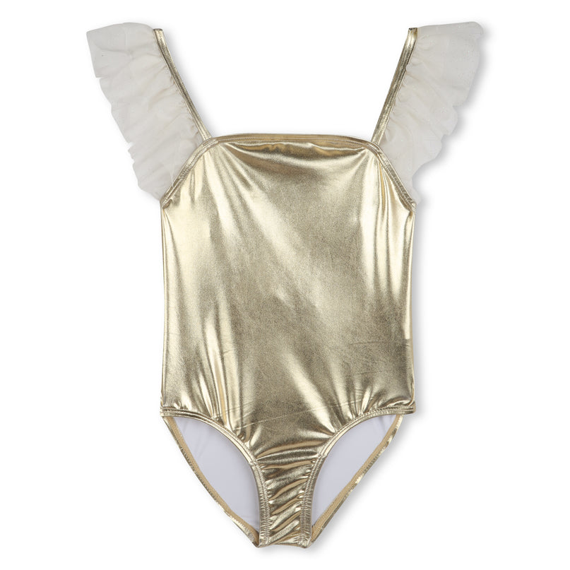 Gold Metallic Ruffle Trim Swimsuit