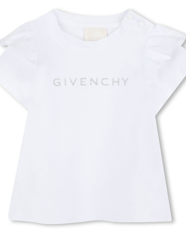 White Logo Ruffle Sleeve T-Shirt