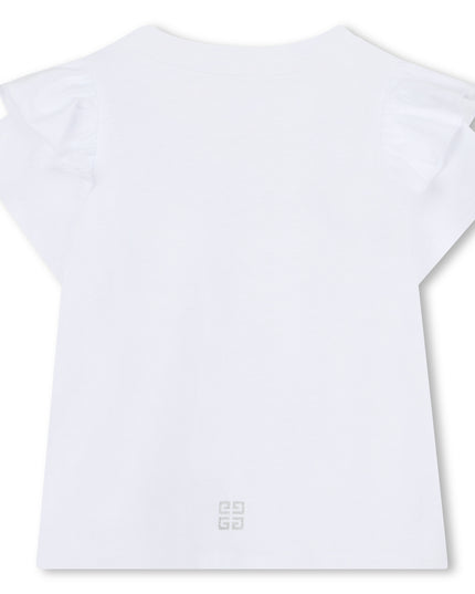 White Logo Ruffle Sleeve T-Shirt
