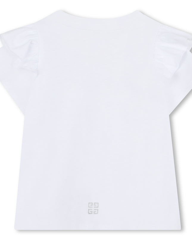 White Logo Ruffle Sleeve T-Shirt