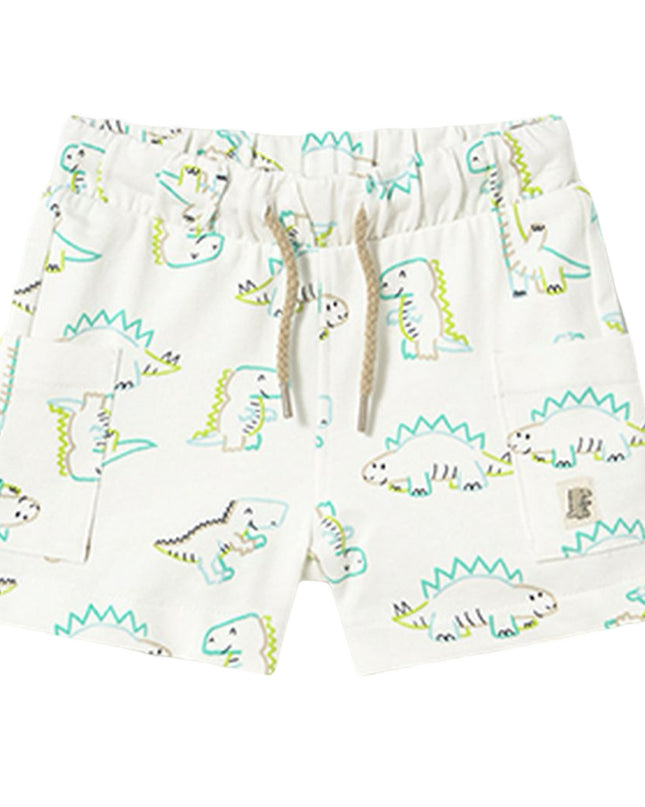 White Teal Lime Dinosaur Bermuda Shorts