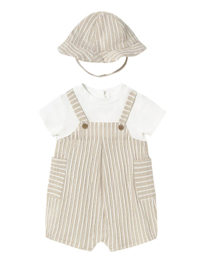 Beige Root Striped Romper Set