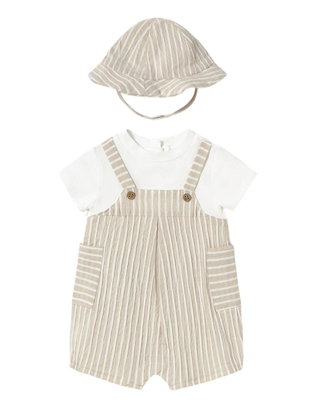 Beige Root Striped Romper Set