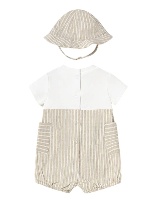 Beige Root Striped Romper Set