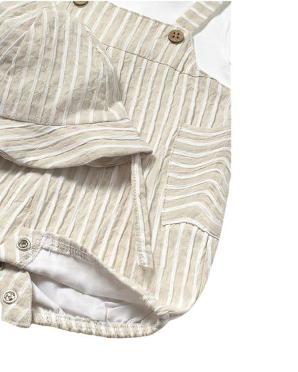 Beige Root Striped Romper Set