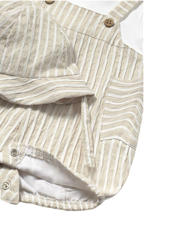 Beige Root Striped Romper Set