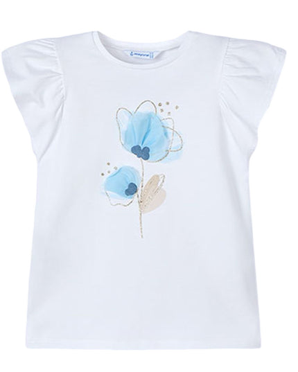Ivory Cotton Blue Floral Detail T-Shirt
