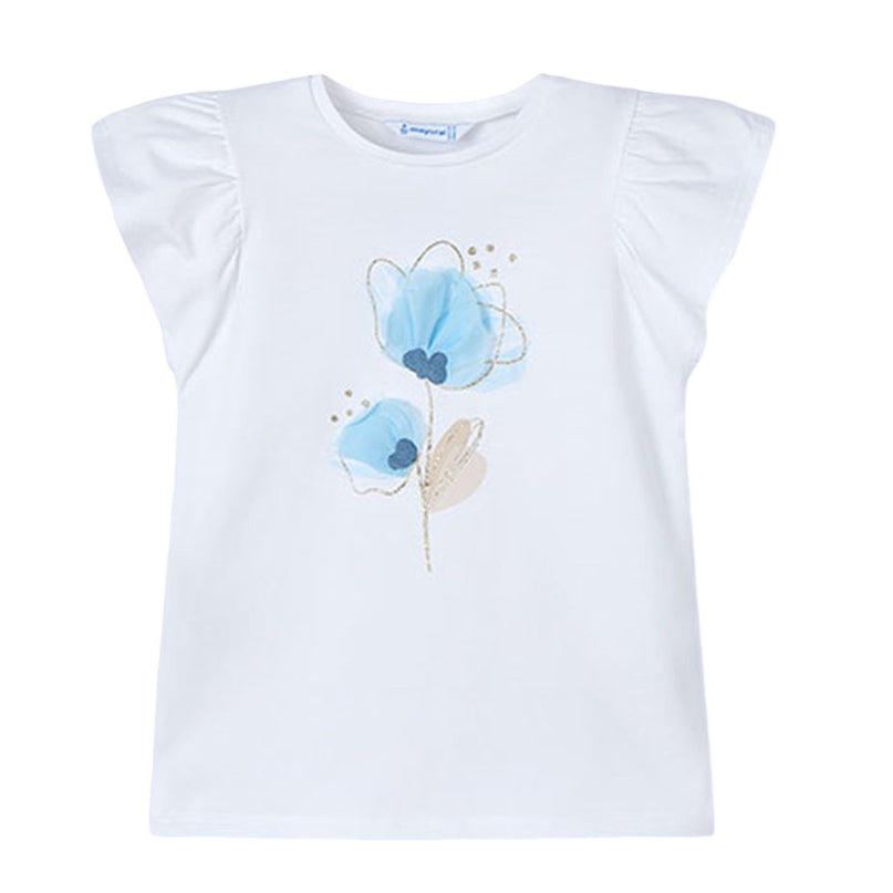 Ivory Cotton Blue Floral Detail T-Shirt