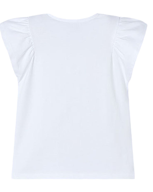 Ivory Cotton Blue Floral Detail T-Shirt
