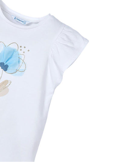 Ivory Cotton Blue Floral Detail T-Shirt