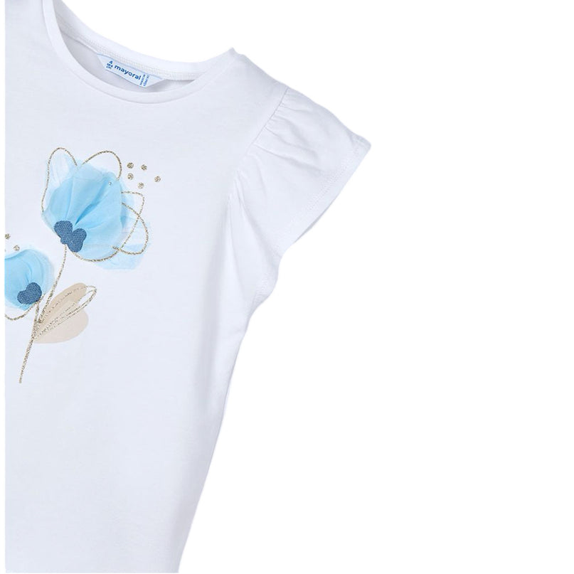 Ivory Cotton Blue Floral Detail T-Shirt