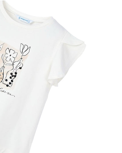 Natural Flower Ruffle Applique T-Shirt