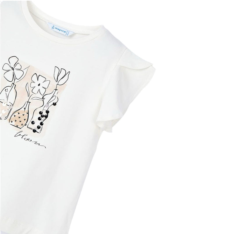 Natural Flower Ruffle Applique T-Shirt