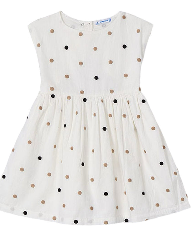 Natural Cinnamon Embroidered Polka Dot Dress