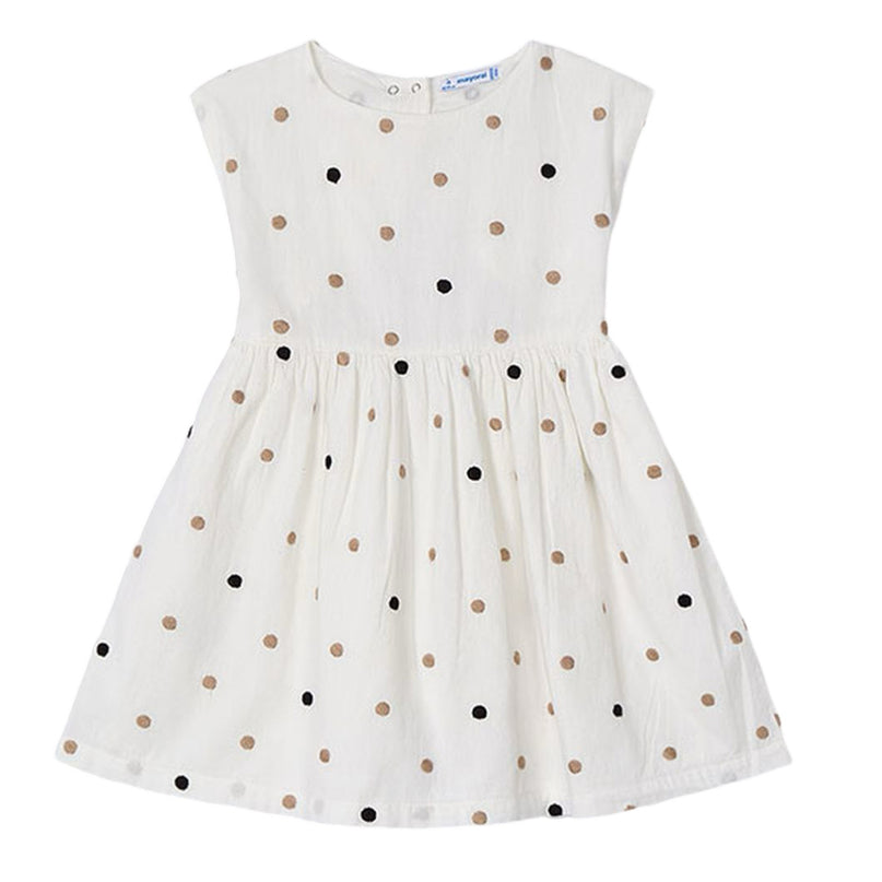Natural Cinnamon Embroidered Polka Dot Dress