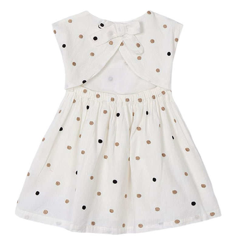 Natural Cinnamon Embroidered Polka Dot Dress