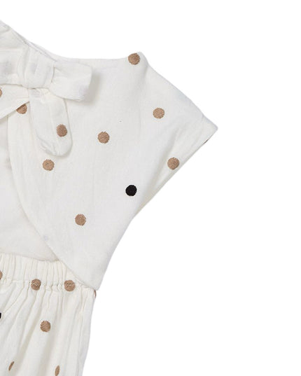 Natural Cinnamon Embroidered Polka Dot Dress