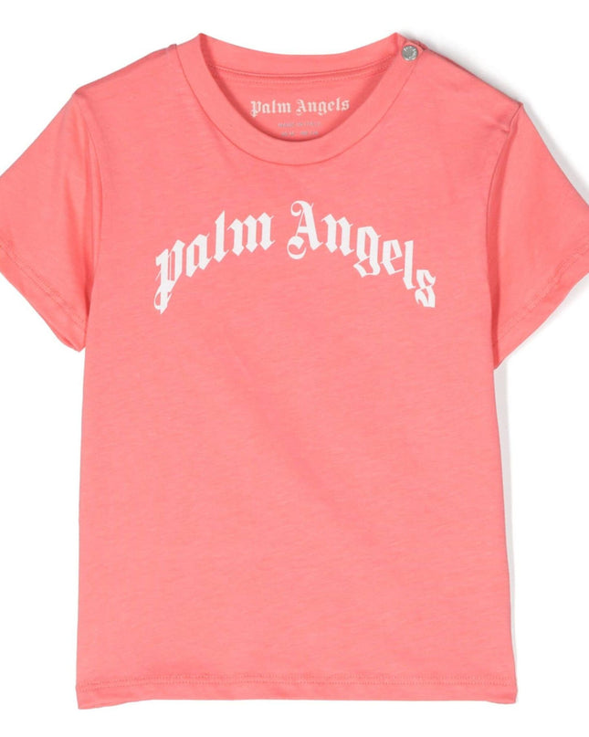 PALM ANGELS-PGXB001S23JER0012601-CURVED LOGO T-SHIRT CORAL WHITE