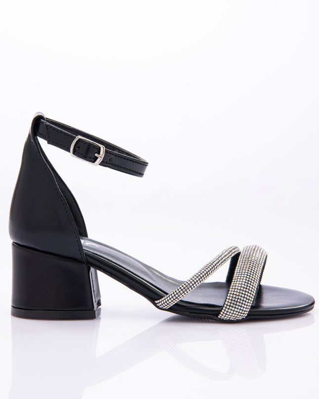 Perla-FN46PF-Black-Double Rhinestone Strap Heels