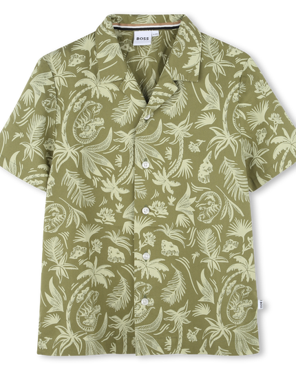 Dark Green Island Palm Button Shirt