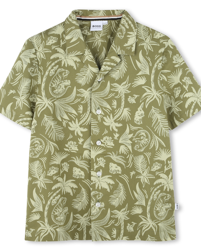 Dark Green Island Palm Button Shirt