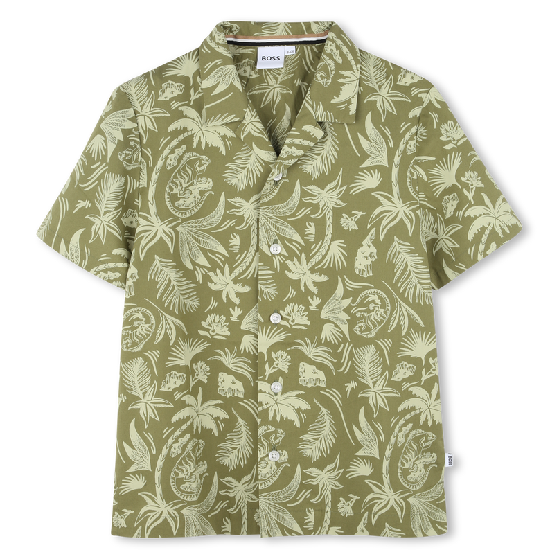 Dark Green Island Palm Button Shirt