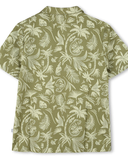 Dark Green Island Palm Button Shirt
