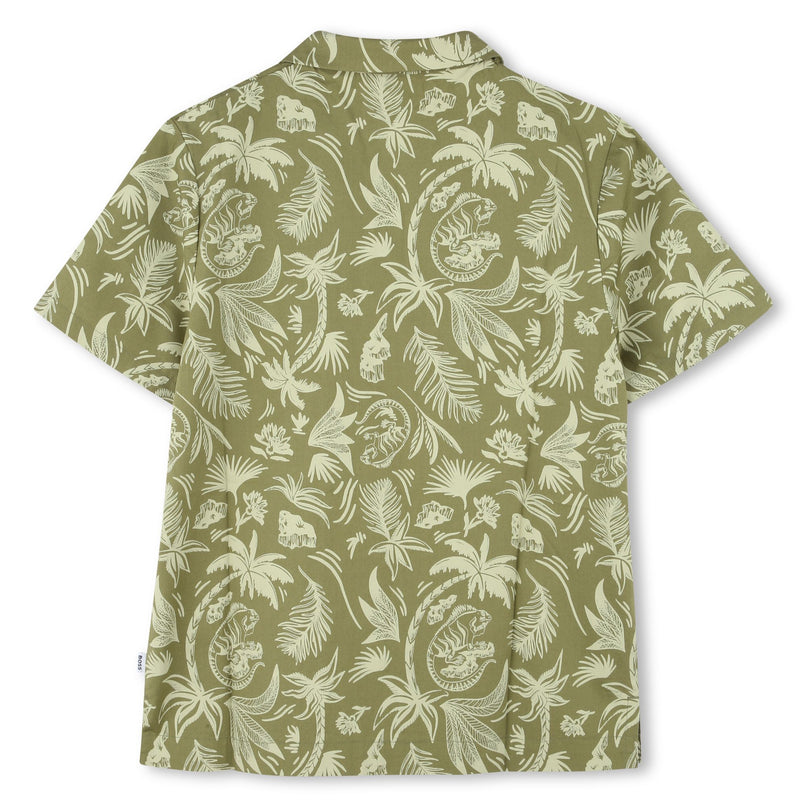 Dark Green Island Palm Button Shirt