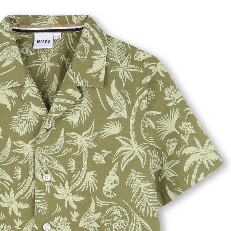Dark Green Island Palm Button Shirt