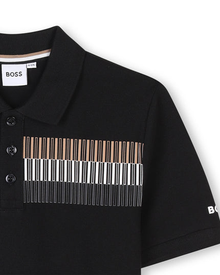 Black Short Sleeve Block Polo