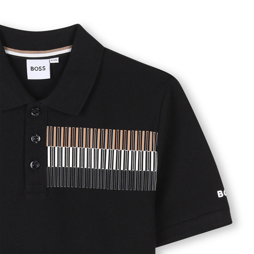 Black Short Sleeve Block Polo