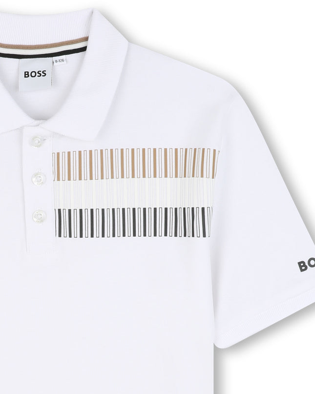 White Short Sleeve Block Polo