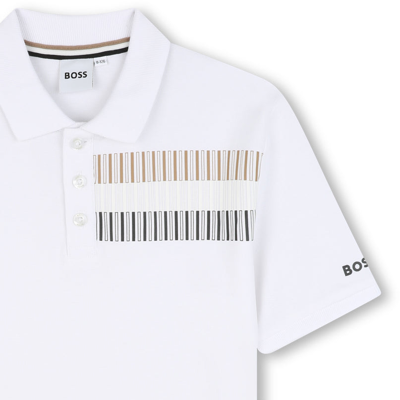 White Short Sleeve Block Polo