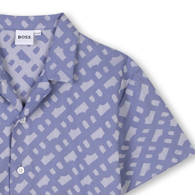 Blue Patterned Buttoned Short Sleeve Shirt