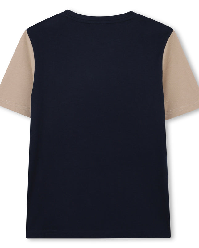 Navy Short Beige Sleeves T-Shirt