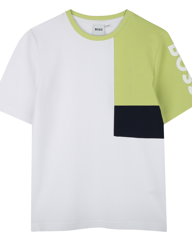 White Shirt Lime Sleeve Asymmetric T-Shirt