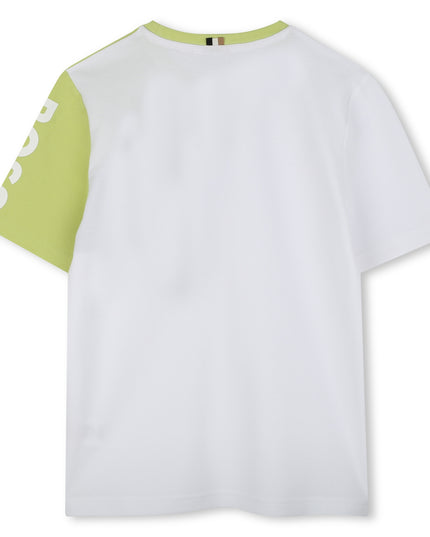 White Shirt Lime Sleeve Asymmetric T-Shirt