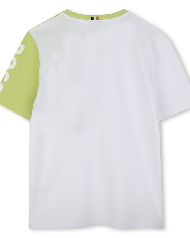 White Shirt Lime Sleeve Asymmetric T-Shirt