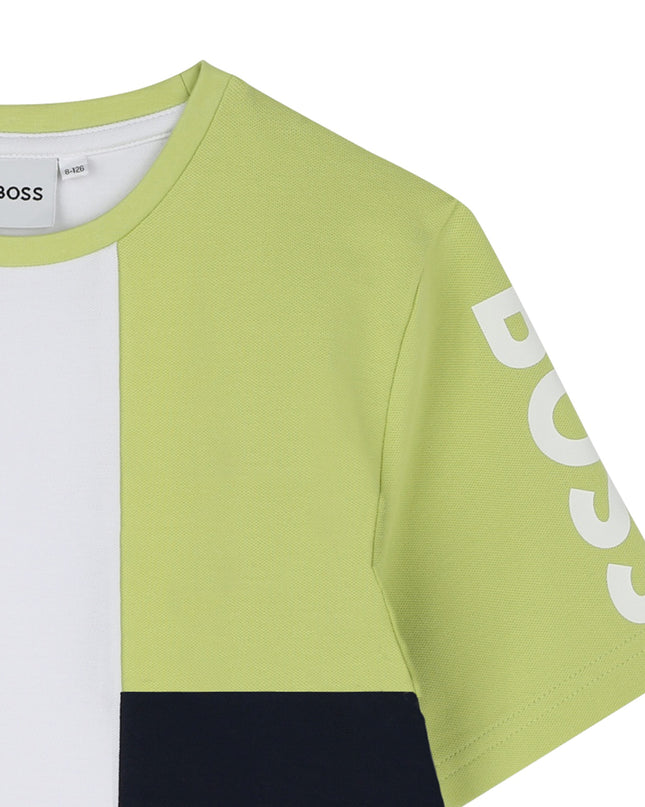 White Shirt Lime Sleeve Asymmetric T-Shirt