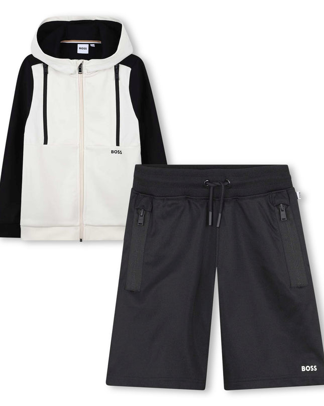 Black and White Workout Shorts Set