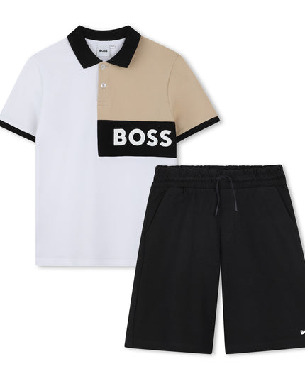Black Beige Polo Textile Shorts Set