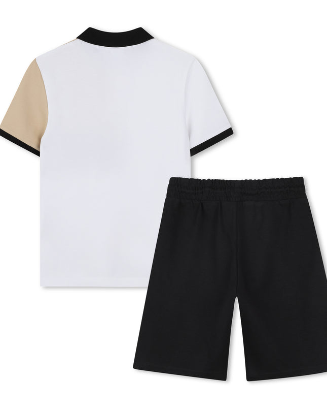 Black Beige Polo Textile Shorts Set