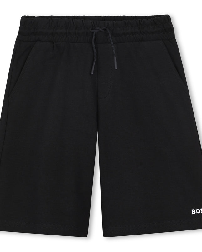 Black Beige Polo Textile Shorts Set
