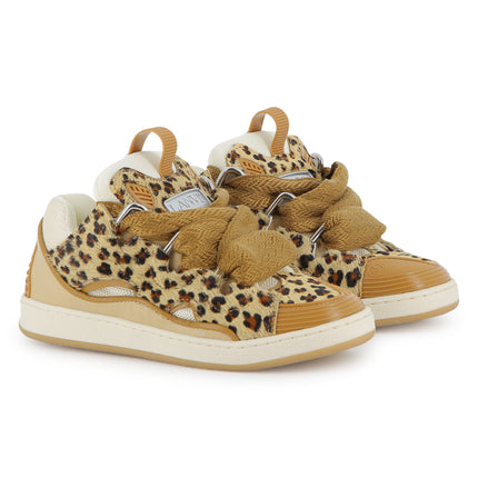 Kids Atelier-Lanvin-Beige Sneakers for Girl With Leopard Pattern