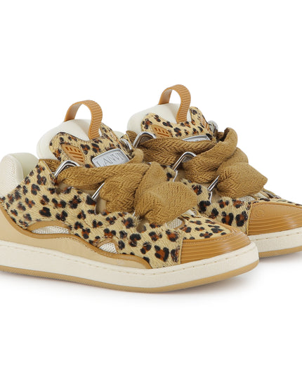 Kids Atelier-Lanvin-Beige Sneakers for Girl With Leopard Pattern