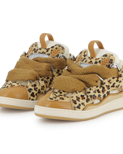 Kids Atelier-Lanvin-Beige Sneakers for Girl With Leopard Pattern