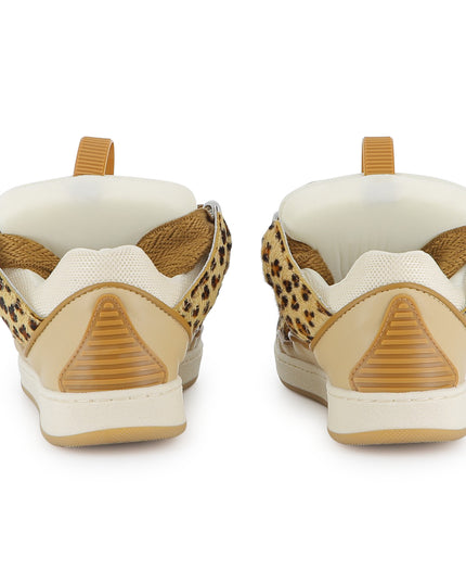 Kids Atelier-Lanvin-Beige Sneakers for Girl With Leopard Pattern