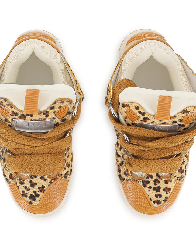 Kids Atelier-Lanvin-Beige Sneakers for Girl With Leopard Pattern